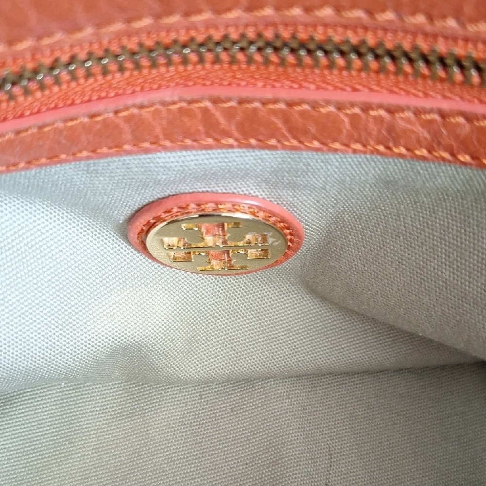 Tory Burch Orange Structured Leather Tote - Picture 7 of 12